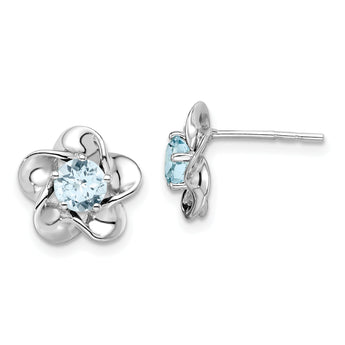 Sterling Silver Aquamarine Floral Earrings with Rhodium-Plated Finish