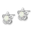 Sterling Silver Opal Button Earrings with Rhodium Plating Lightweight Floral Design