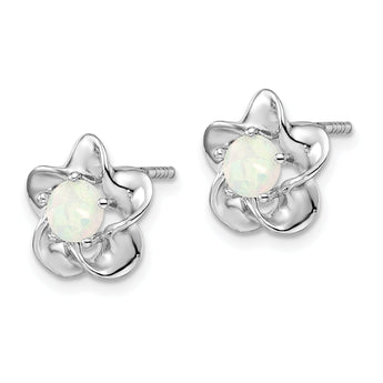 Sterling Silver Opal Button Earrings with Rhodium Plating Lightweight Floral Design