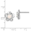 Sterling Silver Opal Button Earrings with Rhodium Plating Lightweight Floral Design
