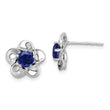 Sterling Silver Rhodium-Plated Sapphire Floral Earrings Elegant, Lightweight Design