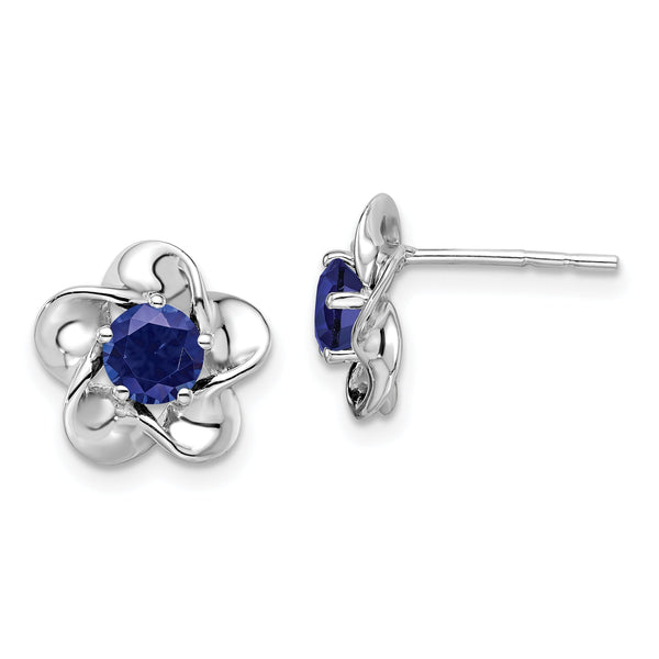 Sterling Silver Rhodium-Plated Sapphire Floral Earrings Elegant, Lightweight Design