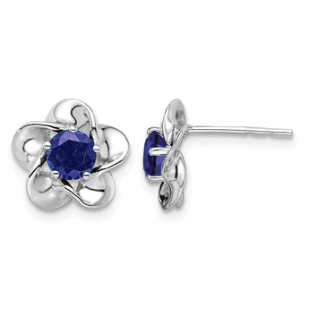 Sterling Silver Rhodium-Plated Sapphire Floral Earrings Elegant, Lightweight Design - Birthstone Company