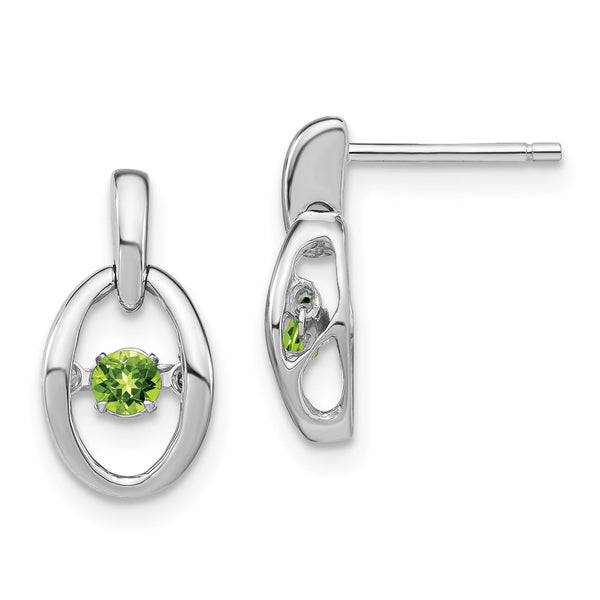 Sterling Silver Rhodium Peridot Birthstone Earrings with Polished Finish