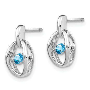 Sterling Silver Blue Topaz Drop Earrings with Rhodium Finish