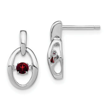 Sterling Silver 925 Garnet Birthstone Dangle Earrings with Rhodium Finish