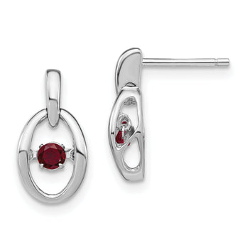 Sterling Silver Ruby Birthstone Dangle Earrings with Rhodium Finish