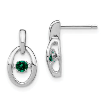 Sterling Silver Rhodium Plated Birthstone Drop Earrings with Created Emerald