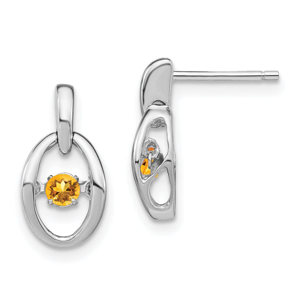 Sterling Silver Citrine Birthstone Earrings with Rhodium Finish November