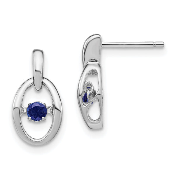 Sterling Silver Rhodium Blue Sapphire Birthstone Dangle Earrings for Women