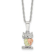 Sterling Silver Rhod-pltd w/12K Accents Owl 18in Necklace