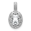 925 Sterling Silver Rhodium-Plated Oval White Topaz and Diamond Pendant