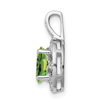 Sterling Silver Rhodium-Plated Peridot and Diamond Pendant Polished Oval Design