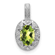 Sterling Silver Rhodium-Plated Peridot and Diamond Pendant Polished Oval Design
