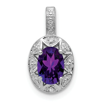 Sterling Silver Rhodium-Plated Amethyst & Diamond Pendant Elegant Polished Finish