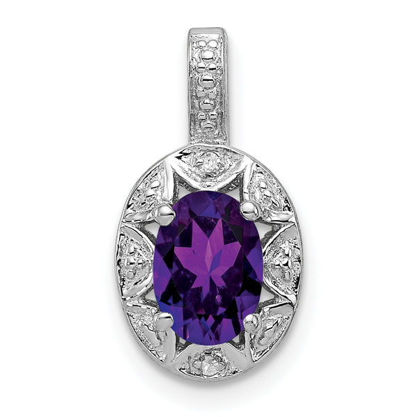 Sterling Silver Rhodium-Plated Amethyst & Diamond Pendant Elegant Polished Finish
