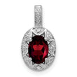 Sterling Silver 925 Garnet & Diamond Pendant with Polished Rhodium Finish