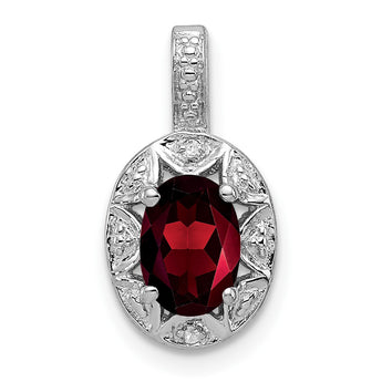 Sterling Silver 925 Garnet & Diamond Pendant with Polished Rhodium Finish - Birthstone Company