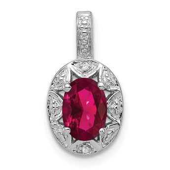 Sterling Silver Rhodium-Plated Ruby & Diamond Pendant