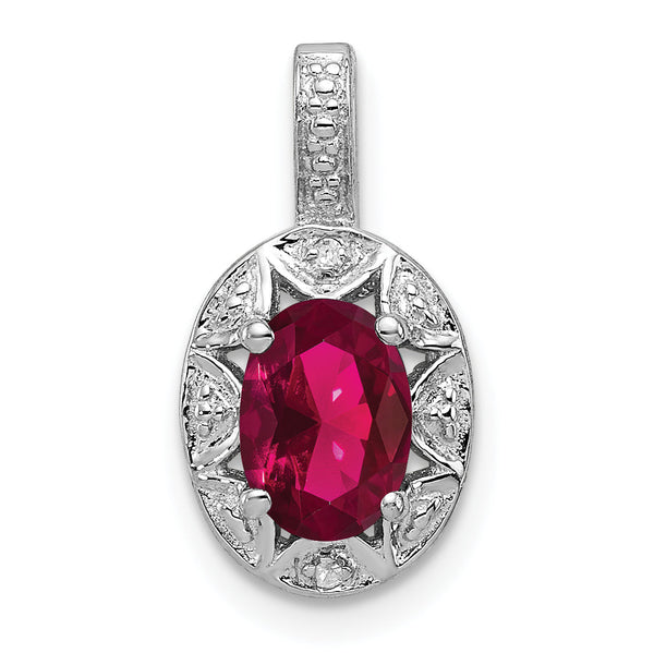 Sterling Silver Rhodium-Plated Ruby & Diamond Pendant