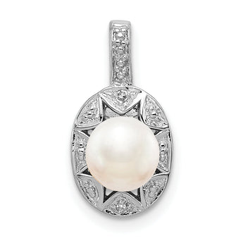 Sterling Silver Rhodium-Plated Cultured Pearl & Diamond Pendant Elegant June Birthstone Jewelry