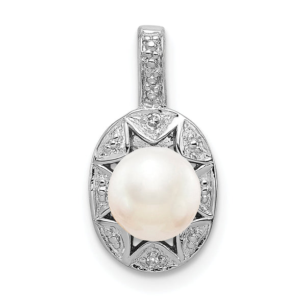 Sterling Silver Rhodium-Plated Cultured Pearl & Diamond Pendant Elegant June Birthstone Jewelry