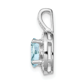 925 Sterling Silver Aquamarine & Diamond Pendant with Rhodium Finish