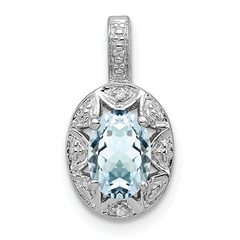 925 Sterling Silver Aquamarine & Diamond Pendant with Rhodium Finish