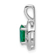 Sterling Silver Rhodium-Plated Oval Emerald & Diamond Pendant