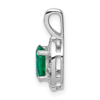 Sterling Silver Rhodium-Plated Oval Emerald & Diamond Pendant