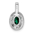 Sterling Silver Rhodium-Plated Oval Emerald & Diamond Pendant