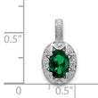 Sterling Silver Rhodium-Plated Oval Emerald & Diamond Pendant