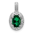 Sterling Silver Rhodium-Plated Oval Emerald & Diamond Pendant