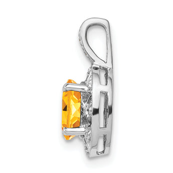 Sterling Silver 925 Rhodium-Plated Citrine and Diamond Pendant Elegant November Birthstone