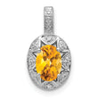 Sterling Silver 925 Rhodium-Plated Citrine and Diamond Pendant Elegant November Birthstone