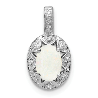 Sterling Silver 925 Opal & Diamond Pendant with Rhodium Finish Elegant October Birthstone