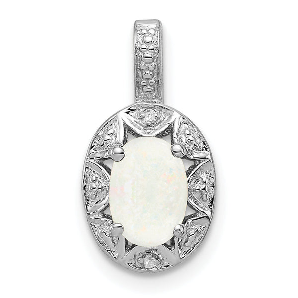 Sterling Silver 925 Opal & Diamond Pendant with Rhodium Finish Elegant October Birthstone