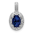 Sterling Silver Rhodium-Plated Sapphire and Diamond Pendant Polished Oval Design