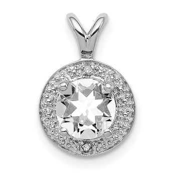 Sterling Silver 925 Rhodium-Plated Diamond & White Topaz Pendant Elegant Polished Design