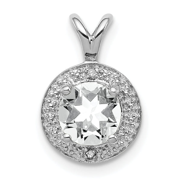 Sterling Silver 925 Rhodium-Plated Diamond & White Topaz Pendant Elegant Polished Design