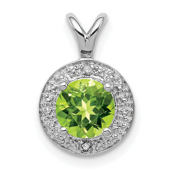 925 Sterling Silver Rhodium-Plated Peridot & Diamond Pendant Polished, Natural Gemstones