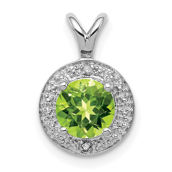 925 Sterling Silver Rhodium-Plated Peridot & Diamond Pendant Polished, Natural Gemstones