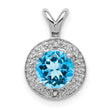 925 Sterling Silver Polished Blue Topaz & Diamond Pendant with Rhodium Finish