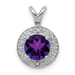 925 Sterling Silver Rhodium-Plated Amethyst & Diamond Pendant Polished Finish