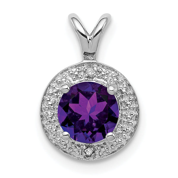 925 Sterling Silver Rhodium-Plated Amethyst & Diamond Pendant Polished Finish