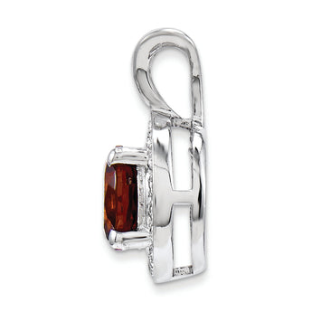 Sterling Silver Rhodium-Plated Garnet and Diamond Pendant Natural, Polished Finish