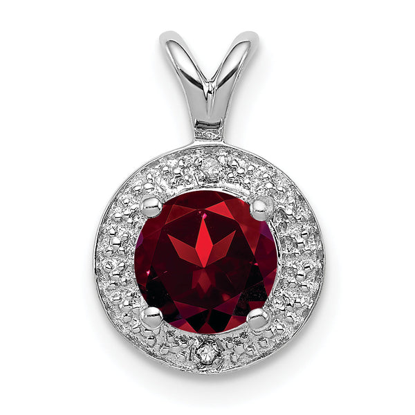 Sterling Silver Rhodium-Plated Garnet and Diamond Pendant Natural, Polished Finish