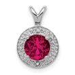 Sterling Silver Rhodium-Plated Ruby and Diamond Halo Pendant Elegant July Birthstone