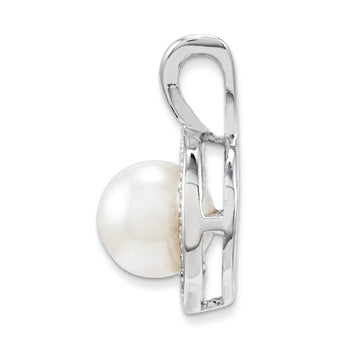 Sterling Silver & Pearl Pendant with Diamonds Polished & Rhodium-Plated