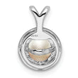 Sterling Silver & Pearl Pendant with Diamonds Polished & Rhodium-Plated